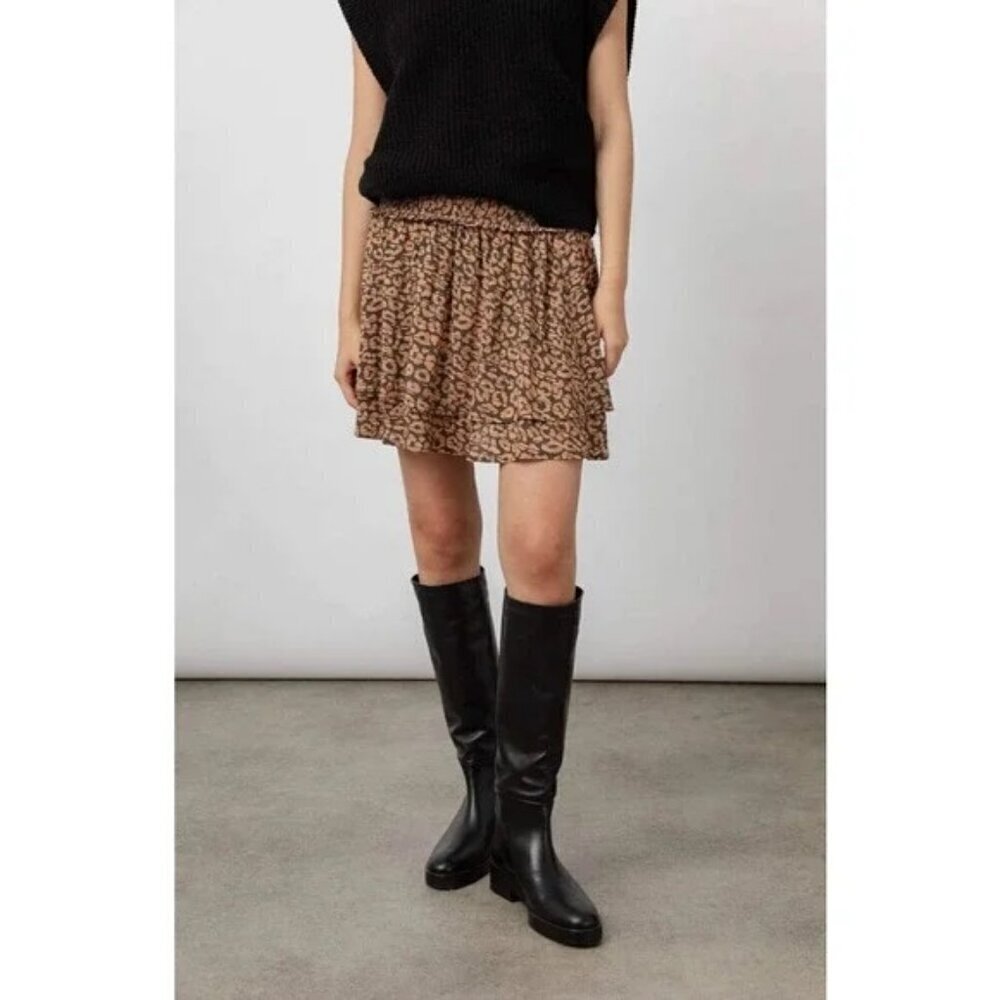 NWT RAILS Skirt Addison Animal Print Smocked Cheetah Leopard Brown Size M